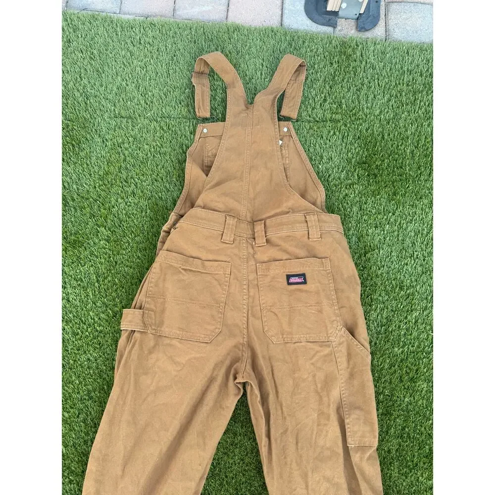Dickies Brown Duck Canvas Bib Overalls Mens Small Workwear Utility P373916